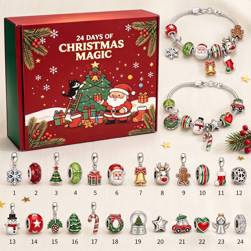 Le coffret calendrier de l'Avent Dearlove, ses deux bracelets et ses 24 breloques